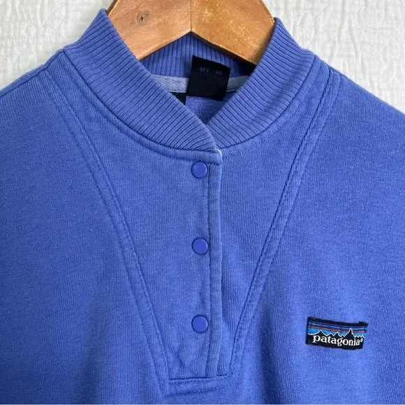 Vintage 85 Patagonia Womens 9 10 Sweatshirt Henley Snap Crew Pullover Indigo Top - Picture 11 of 16